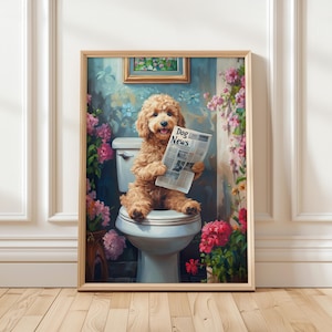 Goldendoodle Wall Art, Funny Bathroom Decor, Goldendoodle Dog on Toilet, Goldendoodle Lover Gift, Digital Download, Instant Download