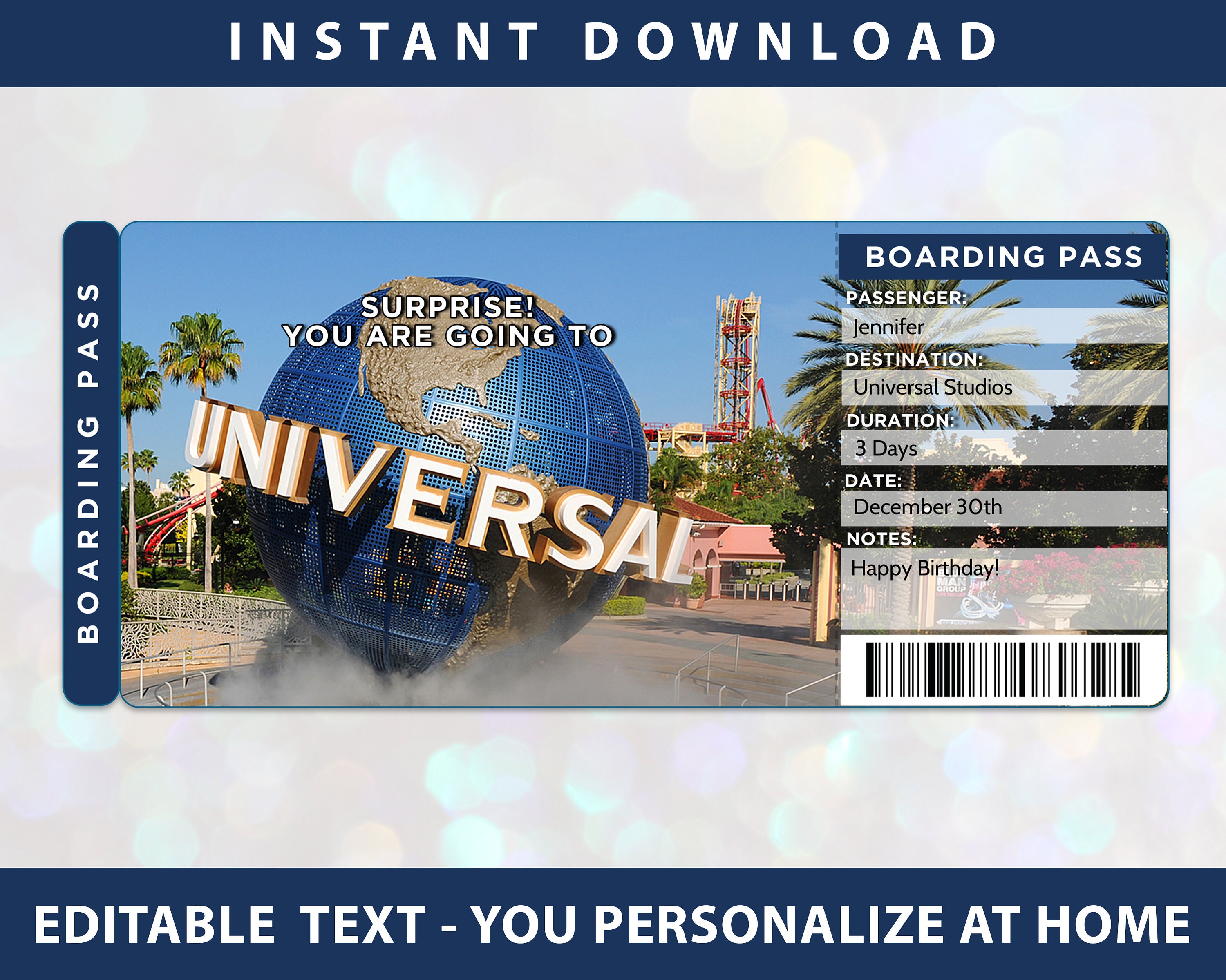printable universal studios surprise trip tickets vacation etsy