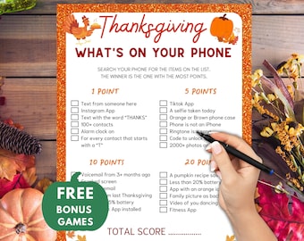 Thanksgiving, was ist auf Ihrem Handy-Spiel, druckbare Herbstaktivität (PDF)