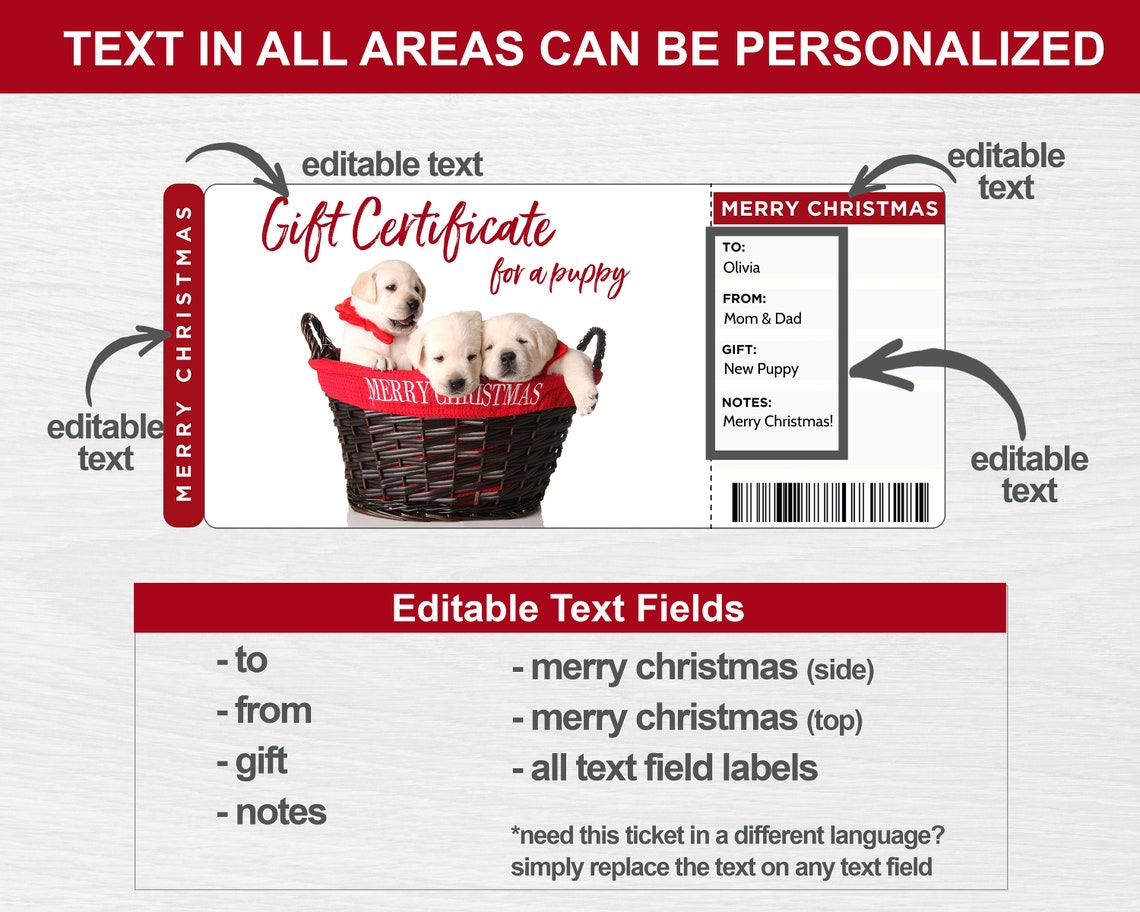 Printable Puppy Dog Gift Certificate Template Puppy Gift - Etsy