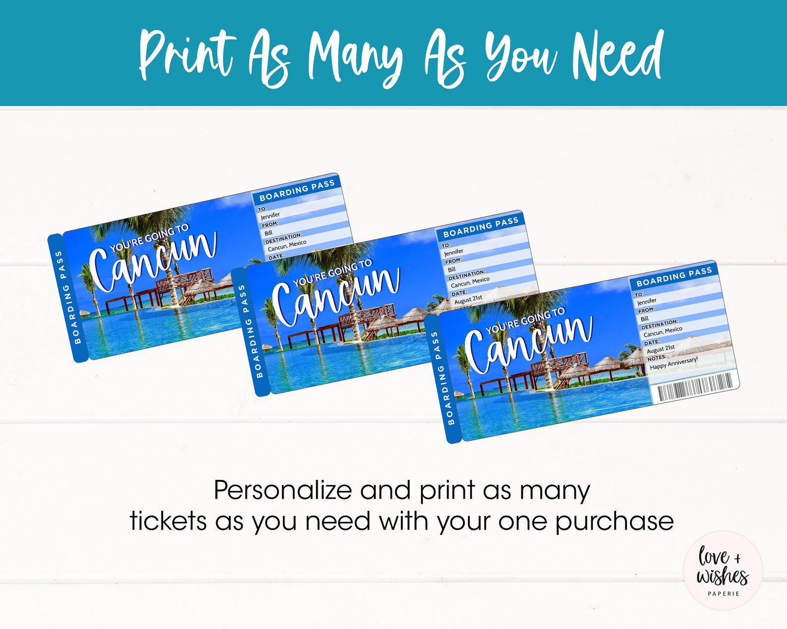 Printable Cancun Trip Ticket Trip to Cancun Mexico Vacation Etsy