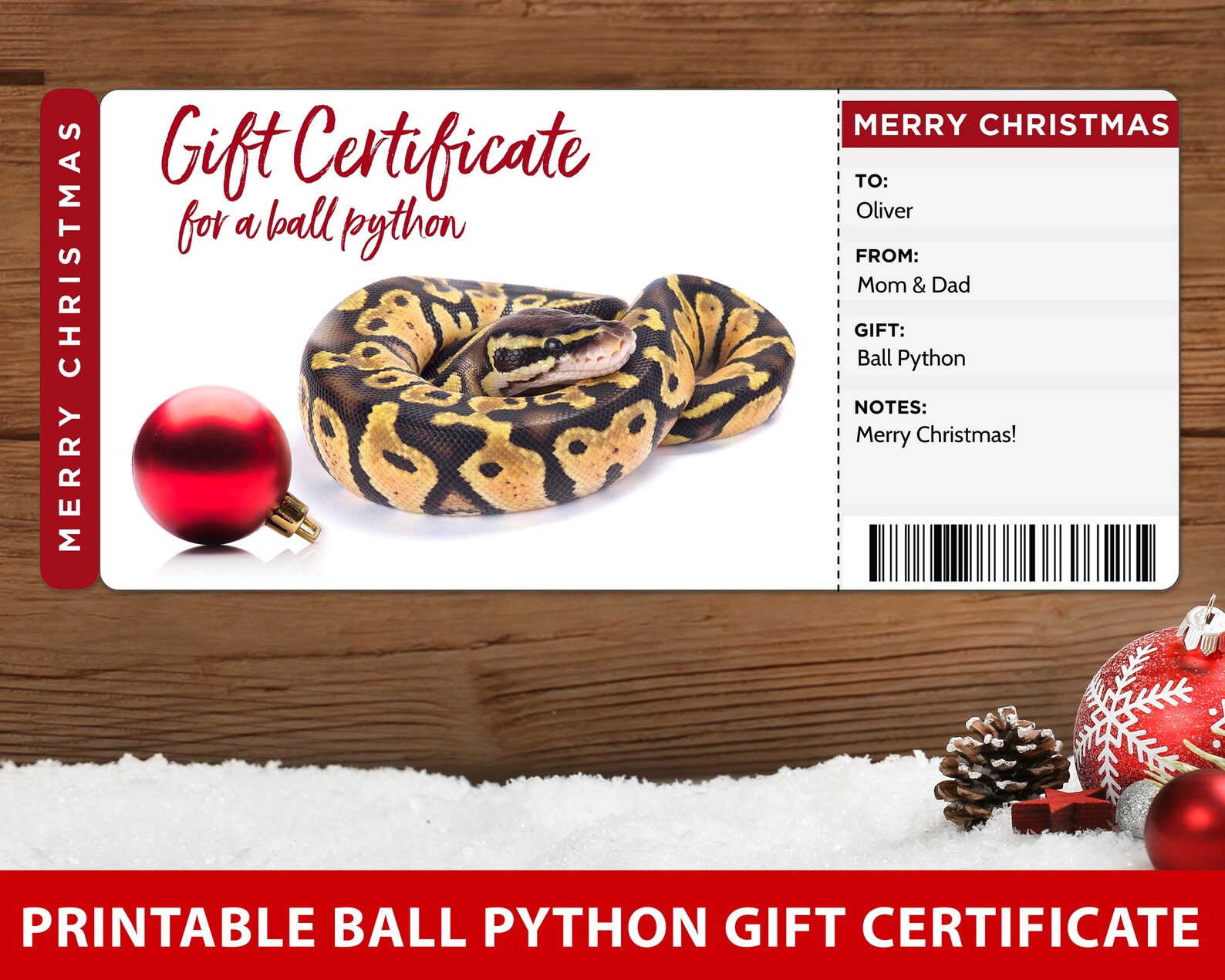 Printable Ball Python Gift Certificate Template Python Gift - Etsy