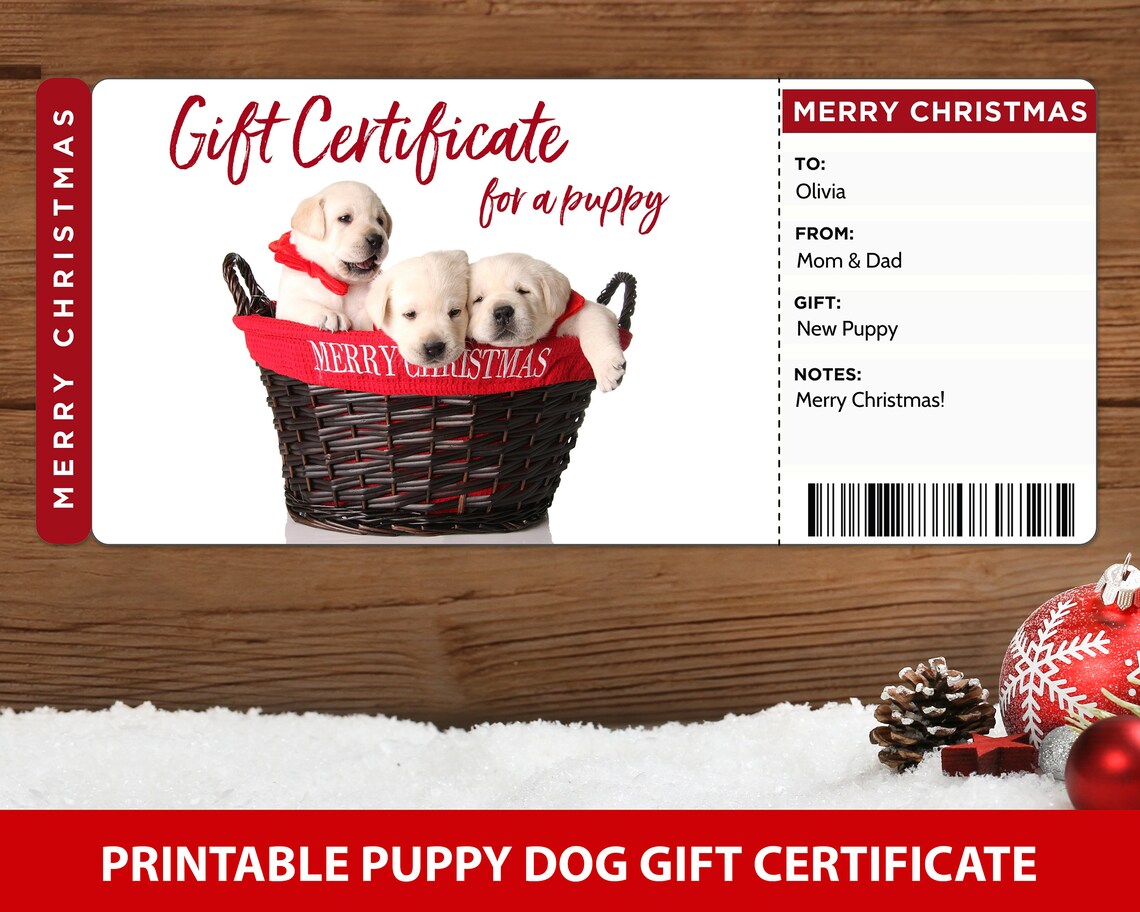 Printable Puppy Dog Gift Certificate Template Puppy Gift - Etsy