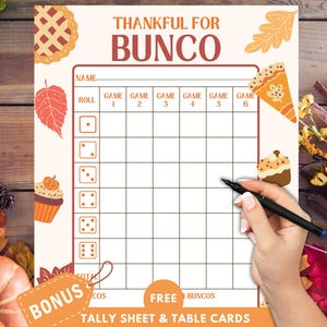 Printable Thanksgiving Bunco Score Cards, Bunco Tally Sheets and Table Cards Bundle, Autumn Fall Parties and Friendsgiving Bunco