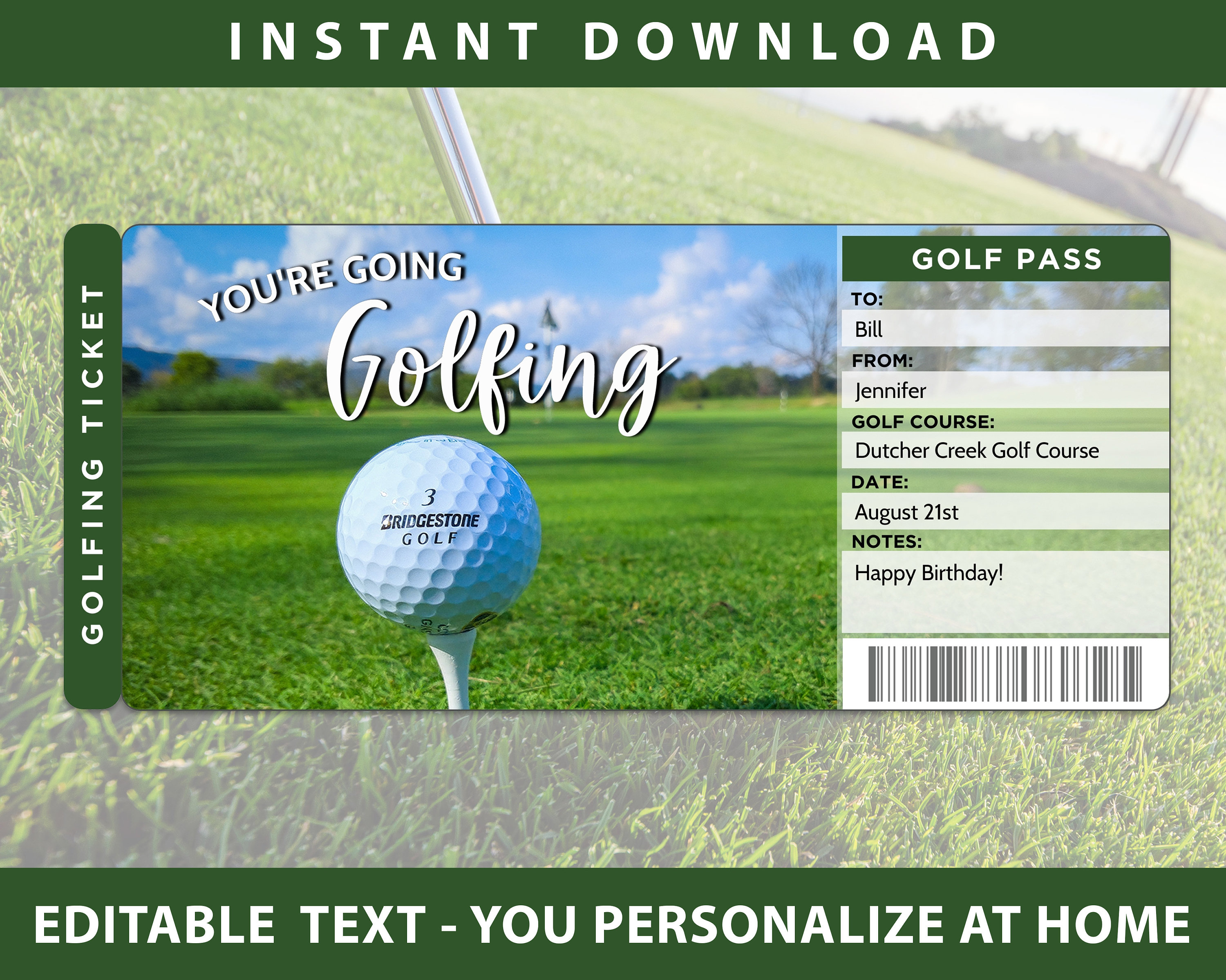 Printable Golfing Holiday Ticket Editable Golf Boarding Pass Etsy