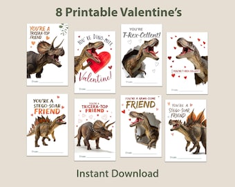 Printable Dinosaur Valentines | Kids Classroom Exchange Cards (PDF)