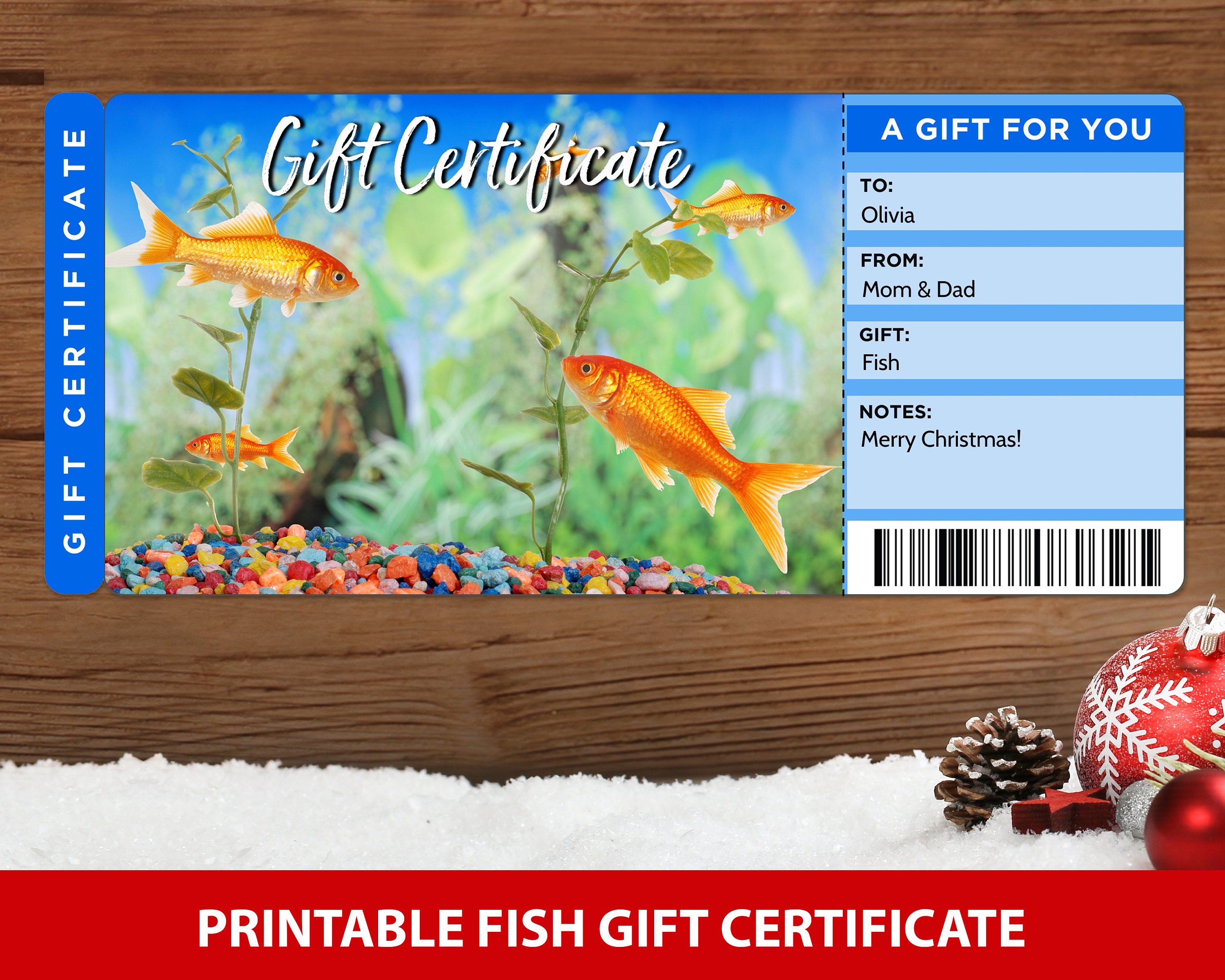 Printable Fish Gift Certificate Template Fish Tank Gift Etsy