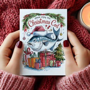 Funny Christmas Cod Card, Printable Holiday Card (PDF)