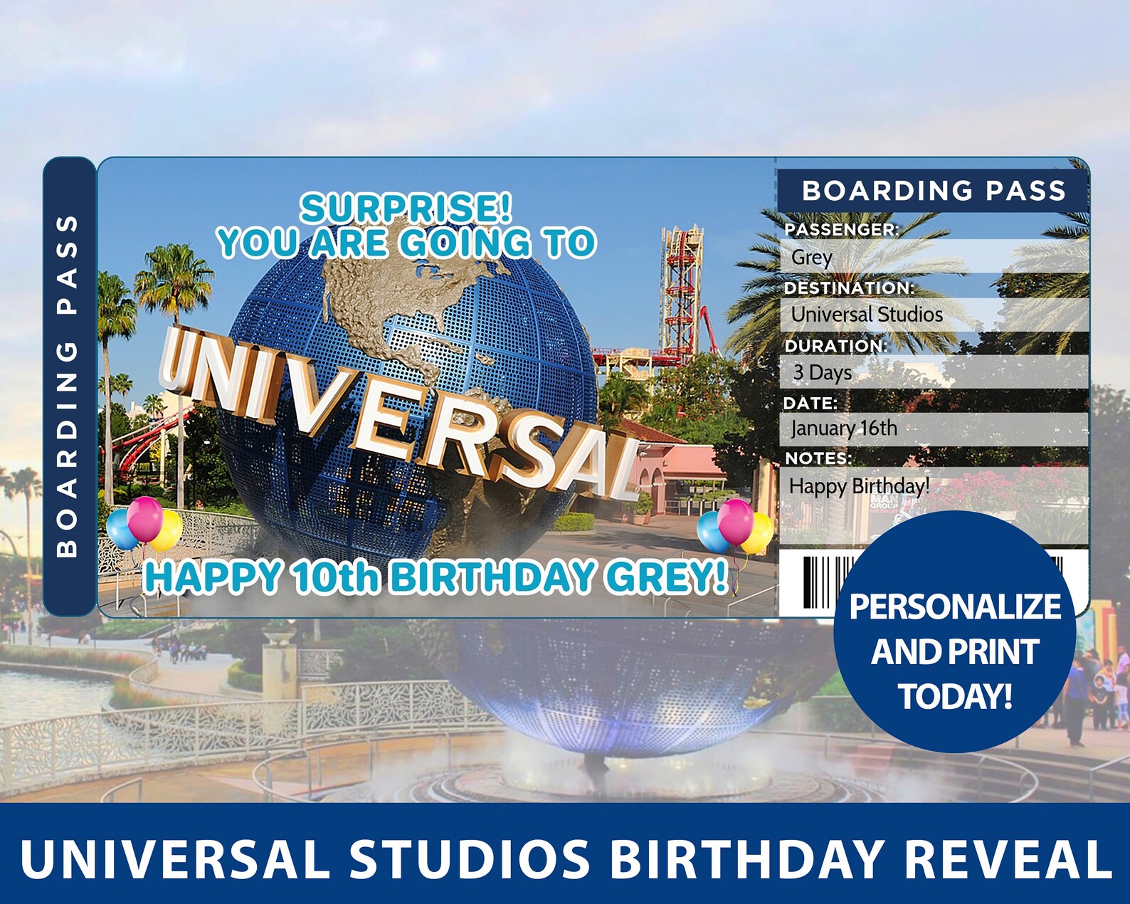 Birthday Universal Studios Trip Reveal Tickets Printable Etsy
