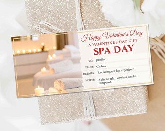Spa Day Gift Ticket Printable, Valentine’s Day Gift for Her, Spa Gift Certificate Instant Download, Relaxation Self Care Gift