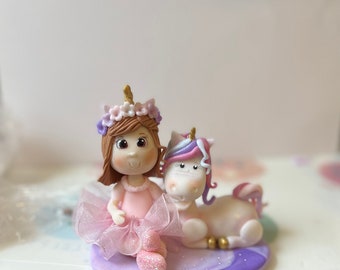 Little girl Unicorn Cake Topper, unicorn party, unicorn cold porcelain, unicorn birthday