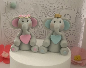 Gender reveal cake topper, baby elephant cake topper, Baby Shower cake topper.