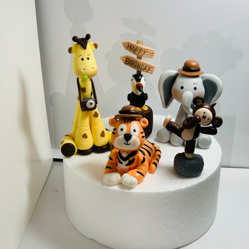 Safari cake topper safari theme baby shower jungle safari animals party decor safari birthday party decor cold porcelain cake