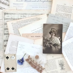 Vintage French Collage Pack filled with Handwriting, Documents, Text and Carte Postale