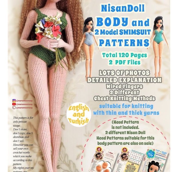 Nisan Doll Body Pattern and 2 model swimsuit pattern