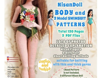 Wzór ciała lalki Nisan i wzór kostiumu kąpielowego z 2 modelami