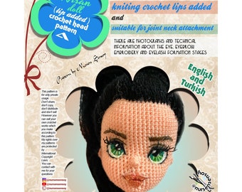 Crochet Head Pattern - Nisan doll (crochet lip added) head Pattern