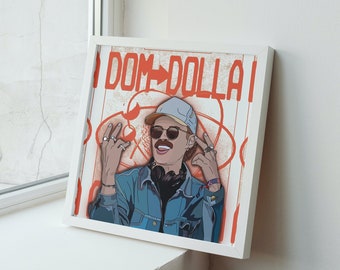 Dom Dolla Framed Print, Illustration of Dom Dolla, Dom Dolla Hanging Wall Art, Dom Dolla DJ Fan Art, White Frame Dom Dolla Picture, DJ Art