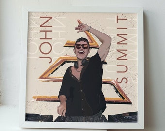 John Summit Illustration Framed Print, White Framed John Summit Art, Illustration of John Summti, John Summit is my accountant, DJ Art