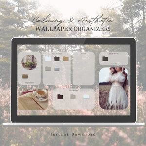 Cottagecore | Themed Desktop Organizer Wallpaper & Folder Icons Set｜Mac Desktop Wallpaper｜Digital Download ｜Neutral