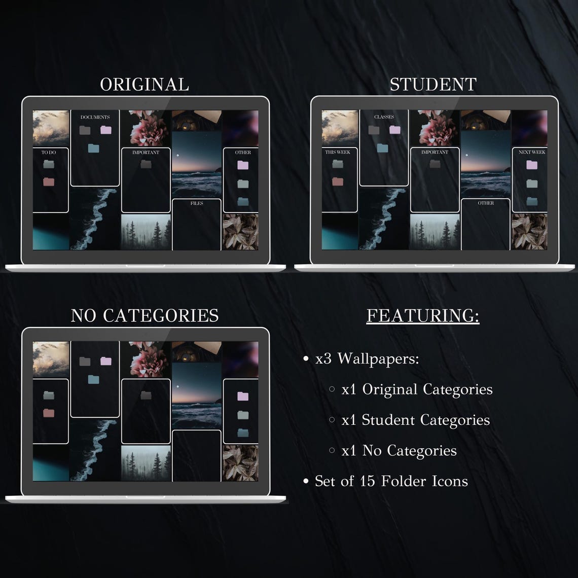 Floral Tides Themed Desktop Organizer Wallpaper & Folder Icons Set