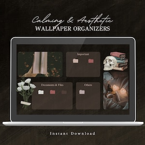 Dark Academia / Fondo de pantalla y conjunto de iconos de carpetas para organizador de escritorio | Fondo de pantalla para Mac | Descarga digital