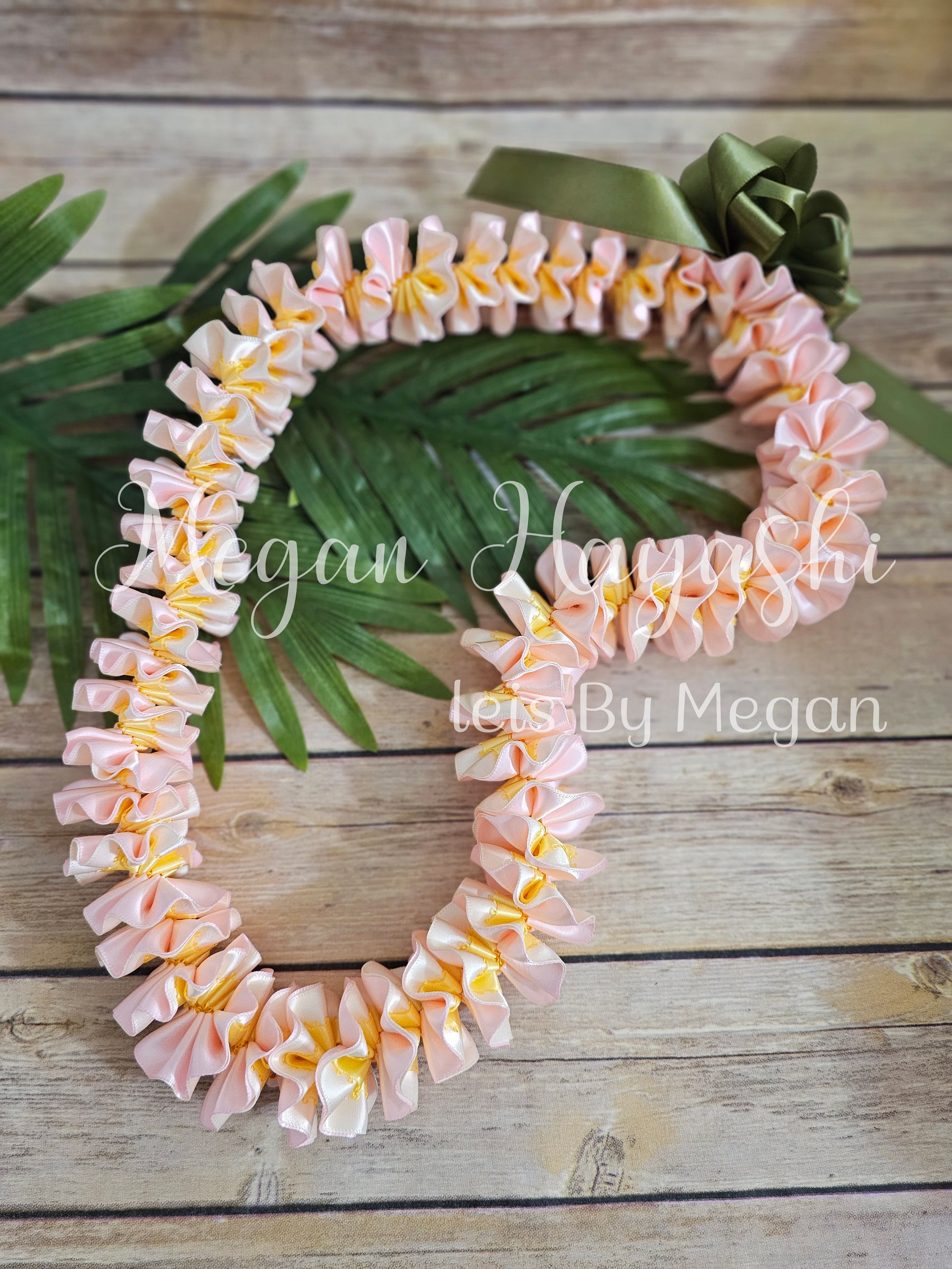Handmade White and Pink Satin Ribbon Floral Lei Necklace A new lei in the shop going up but a classic style >>3 layer  main image 2