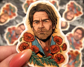 Cowboy with Poppies glossy sticker