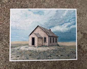 Built to Last  - Signed 8.5x11 art print poster - Abandoned Nebraska school house painting