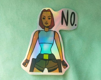 Classic Video Game Heroine "NO" Retro Holographic Rainbow Foil Glossy Sticker