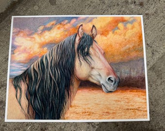 Homeland - Signed 8.5x11 art print poster - horse in a nature setting with sunset