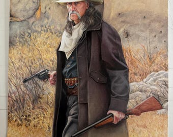 Wanted  - Signed 8.5x11 art print poster - Gunslinger outlaw drawing