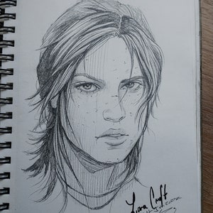 ORIGINAL ART Lara Croft Tomb Raider pencil sketch portrait fanart drawing