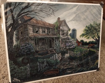 Against The Test of Time - 8.5x11 inch art print poster - abandoned house farmhouse painting