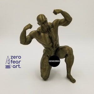 Very Muscular Naked Man Flexing While Kneeling // 6 Inches // 3D Printed // MM42