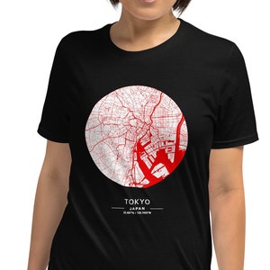 Camiseta unisex del mapa de la ciudad de Tokio, Tokio Japón