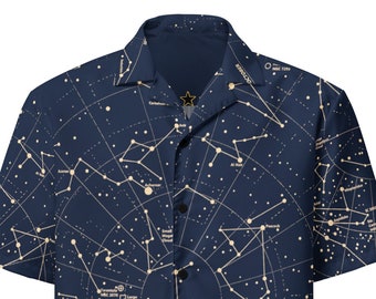 Camisa unisex con botones de constelaciones, Universo, Soñador espacial, Astrónomo