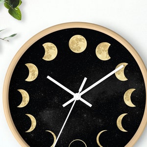 Horloge murale lune | Phases de la Lune | Horloge cosmique | Céleste | Espace | Cadeau d'astronomie