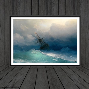 Ship on Stormy Seas Fine Art Print, Ivan  Aivazovsky, Seascape, Ocean Sea
