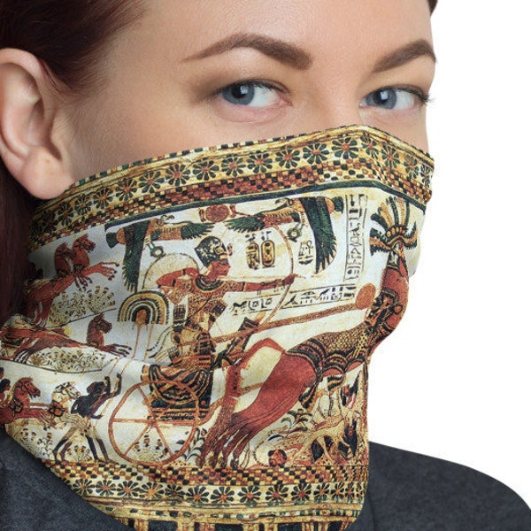 Ancient Egypt Pharaoh Battle Face Mask - Neck Gaiter, Headwear, Pharaoh Facemask, Egyptian Theme Vintage Scarf