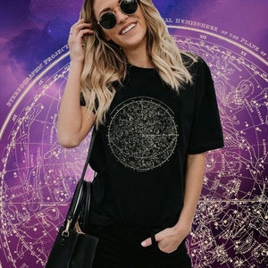 Astronomie Sternbilder Karte T-Shirt, Astrologie -Mythologie Nacht Himmel Konstellation Diagramm