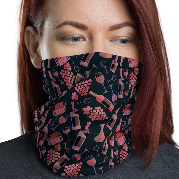 Wine Lover Face Mask Neck Gaiter - Headwear, Sommelier Facemask, Headband Grapes