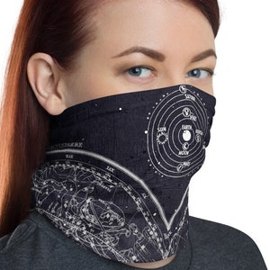 Masque de visage de mythologie d’astronomie, gaiter de cou, couvre-chef, masque de visage, bandeau, système solaire d’astronomie d’astronomie de cru, phases de lune