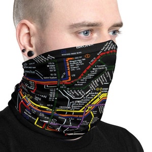 New York City Subway Map Face Mask - Neck Gaiter, Sjaal, Hoofddeksels, NY Facemask, NYC Map Hoofdband