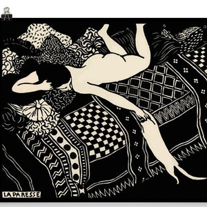 Laziness Print, Naked Womаn and Cat, Sexy Art Gift