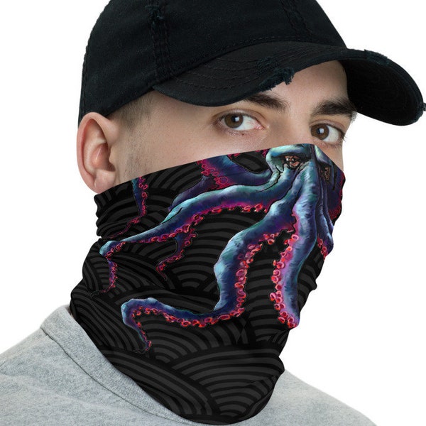 Octopus Face Mask - Neck Gaiter, Headwear,  Sea Monster Facemask, Gamer Scuba Diver Gift