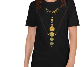 Solar System Necklace Unisex T-Shirt, Sun,Mercury, Venus, Earth, Mars, Jupiter, Saturn, Uranus, Neptune, Pluto
