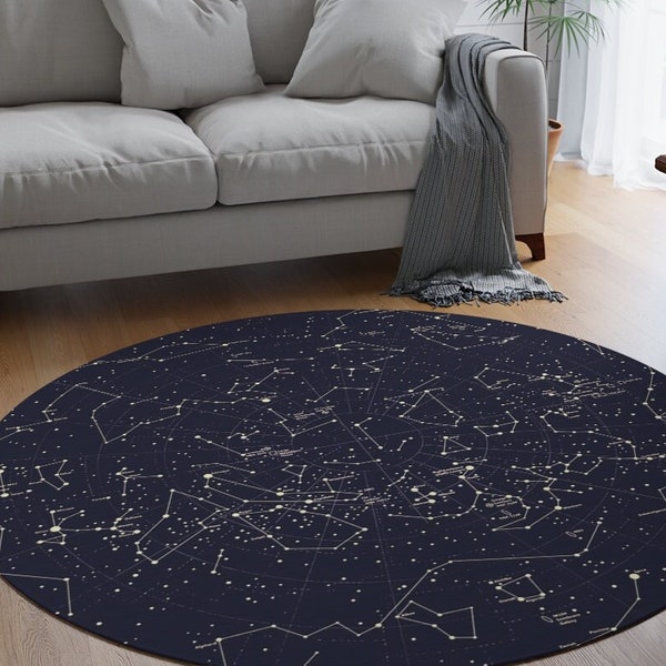 Constellations Map  Round Rug, Astronomy Constellation Chart, Cosmos Universe Galaxy