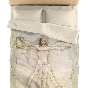 The Vitruvian Man,  Duvet Cover, Vintage Classic Art Drawing  by Leonardo da Vinci