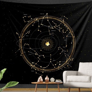 Zodiac Constellations Wall Tapestry, Astrology Astronomy Night Sky, Stars Cosmos Universe